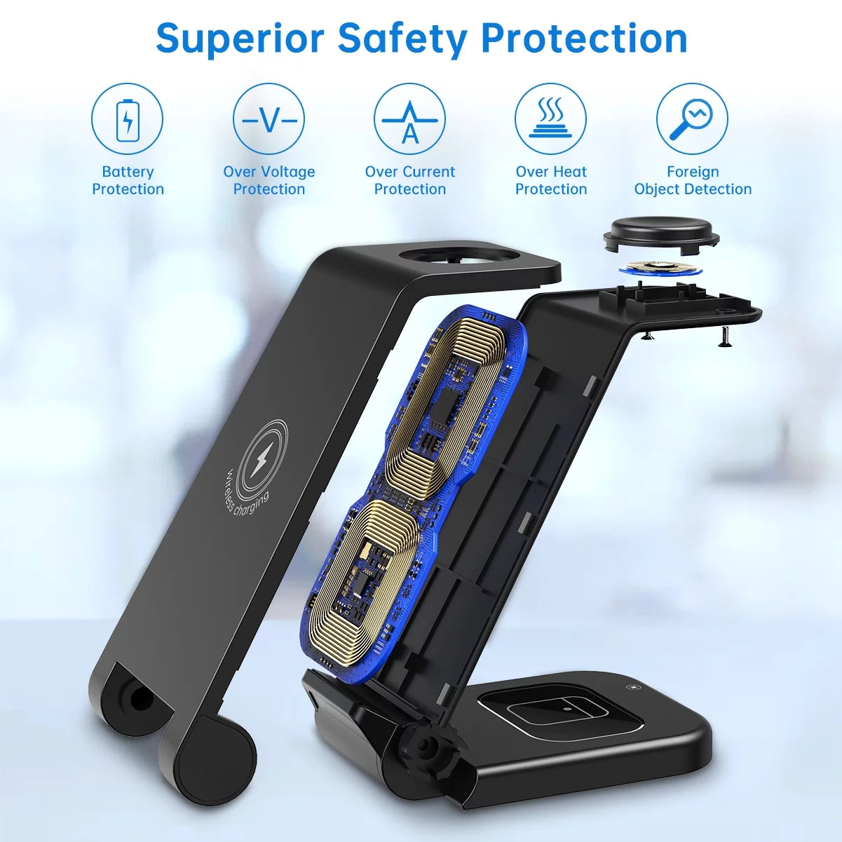 Wireless Charger, 3 in 1 Charging Station, 23W Fast Charging Dock for Iphone 17/16E/15/14/13/12/11 Pro Max, Airpods 4/3/2/Pro, Iwatch Series 2-11, Samsung Charger Stand (Blue)