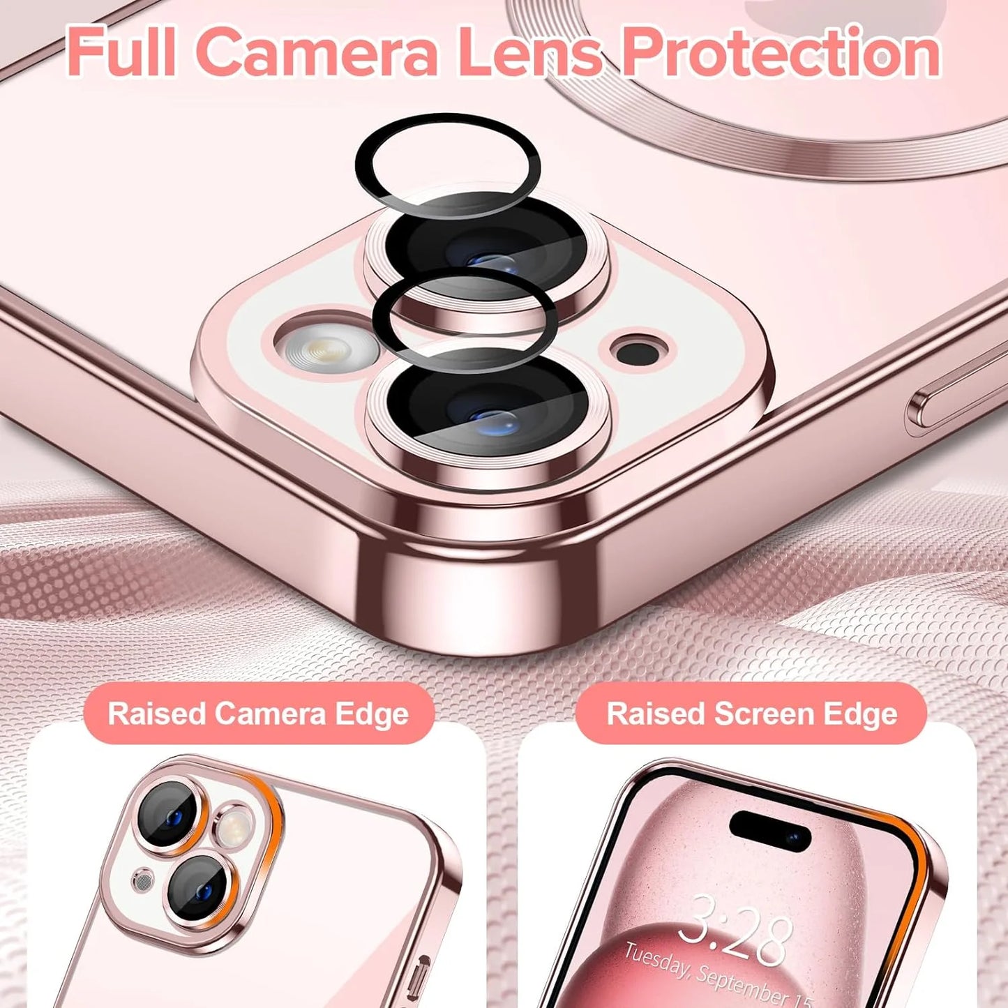 Magnetic Clear Case Compatible with Iphone 15, Flexible Fashion Cover, Black