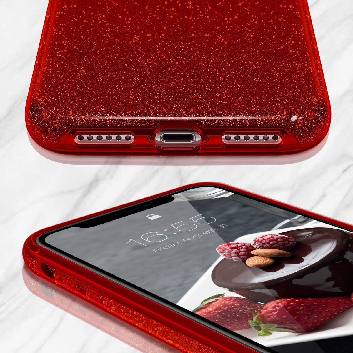 Compatible with Iphone XR Case,Bling Sparkle Cute Girls Women Protective Christmas Case(Red)