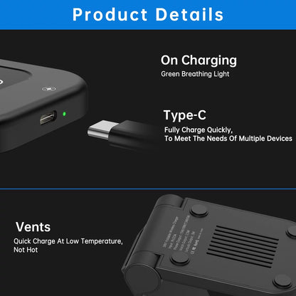 Wireless Charger, 3 in 1 Charging Station, 23W Fast Charging Dock for Iphone 17/16E/15/14/13/12/11 Pro Max, Airpods 4/3/2/Pro, Iwatch Series 2-11, Samsung Charger Stand (Blue)