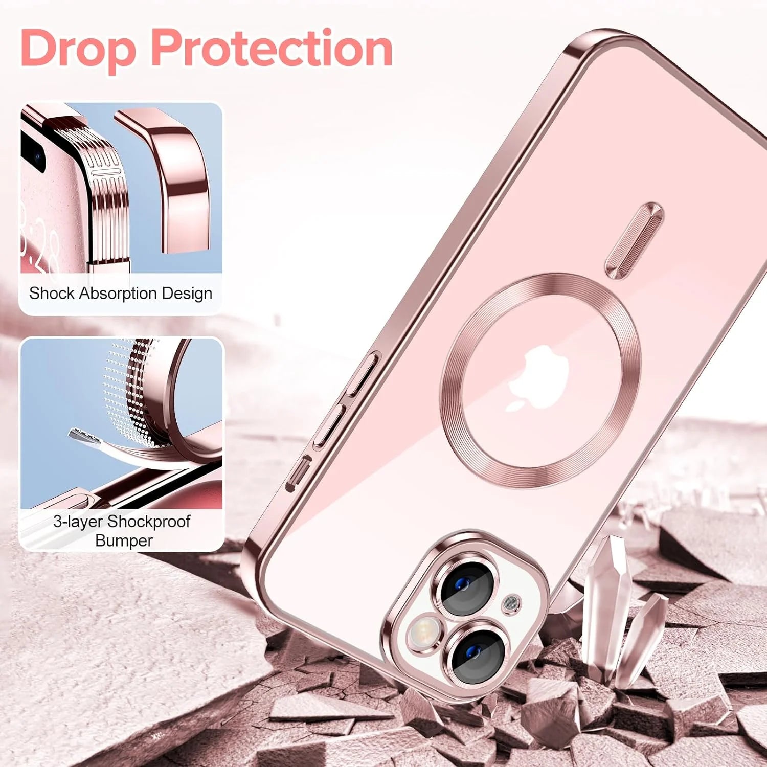 Magnetic Clear Case Compatible with Iphone 15, Flexible Fashion Cover, Black