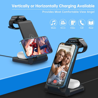 Wireless Charger, 3 in 1 Charging Station, 23W Fast Charging Dock for Iphone 17/16E/15/14/13/12/11 Pro Max, Airpods 4/3/2/Pro, Iwatch Series 2-11, Samsung Charger Stand (Blue)